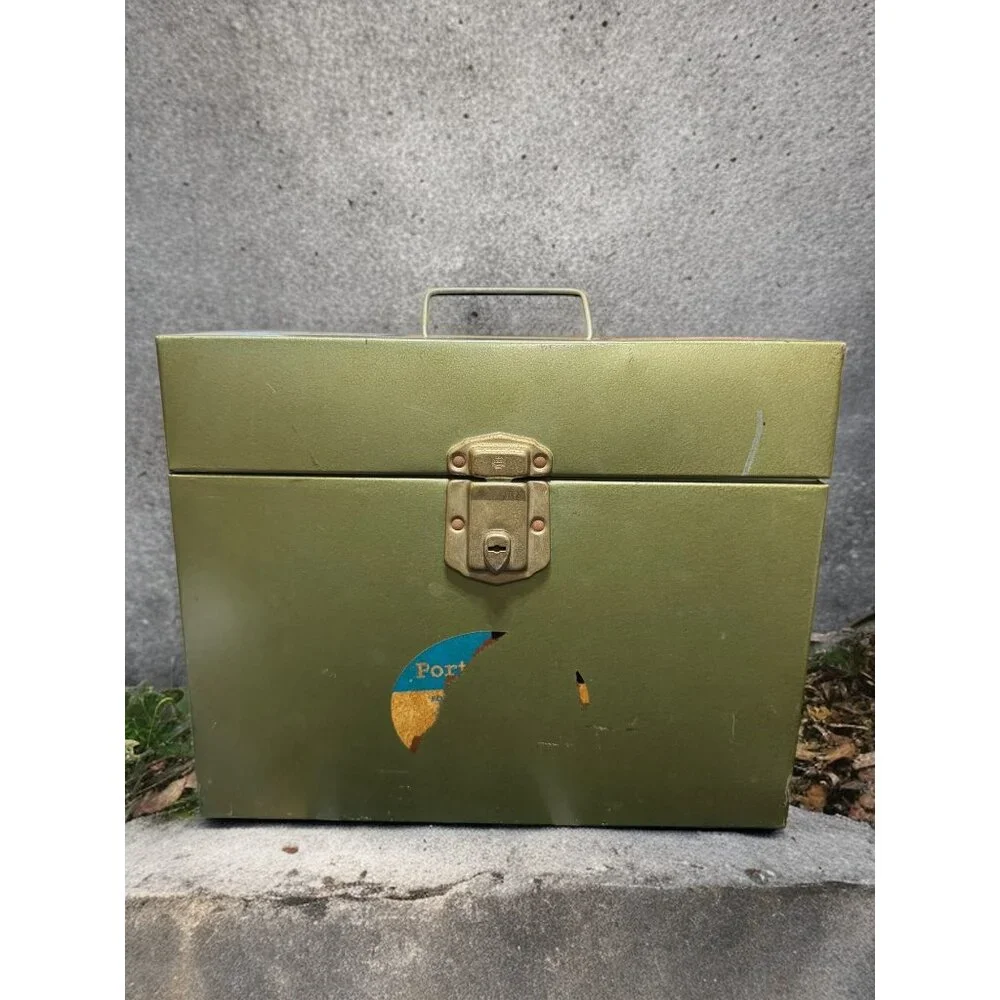 Vintage Hamilton Porta-File Green Metal File Box - No Key